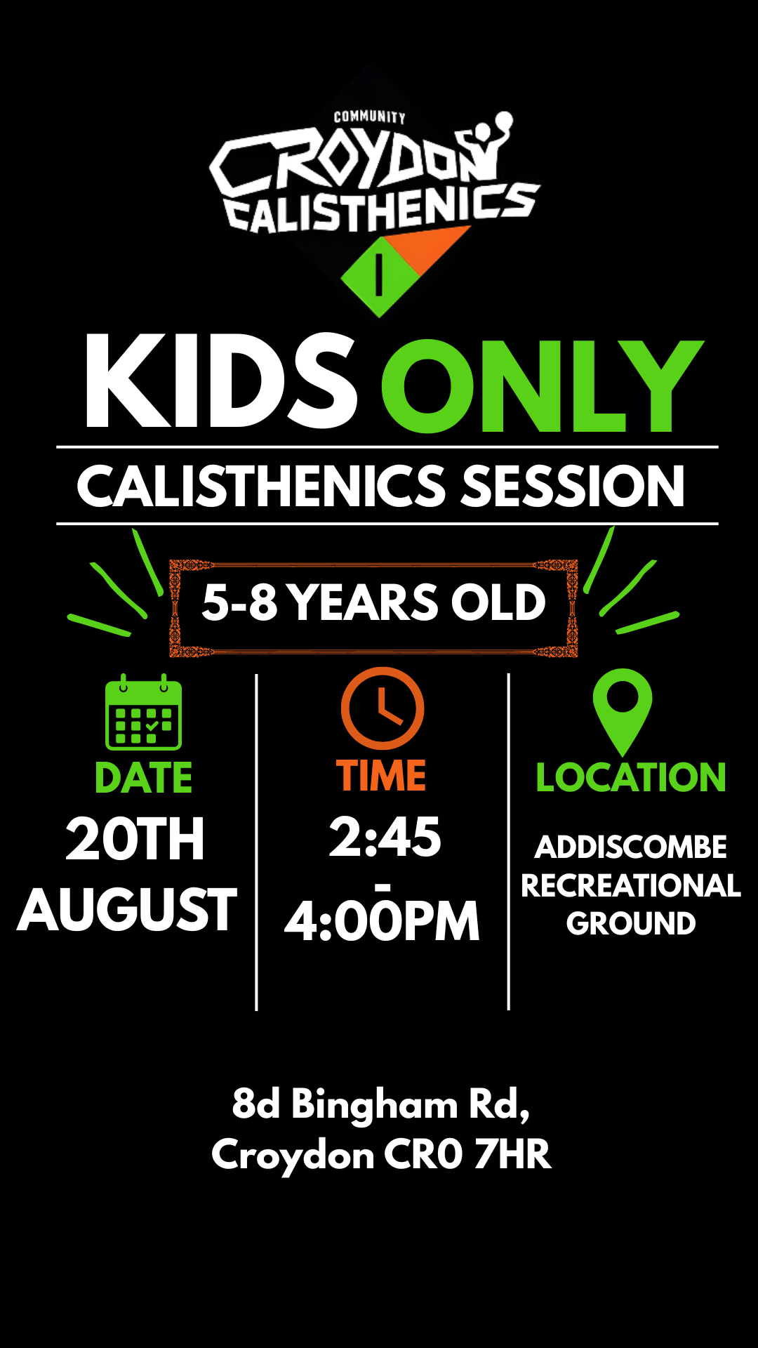 (5-8Y ONLY) Kids Only Session - Addiscombe (2:45PM - 4:00PM) 20th August